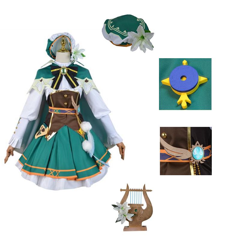 Impact Genshin Venti Cosplay Full Set Costume Party Dress Adult Halloween Women