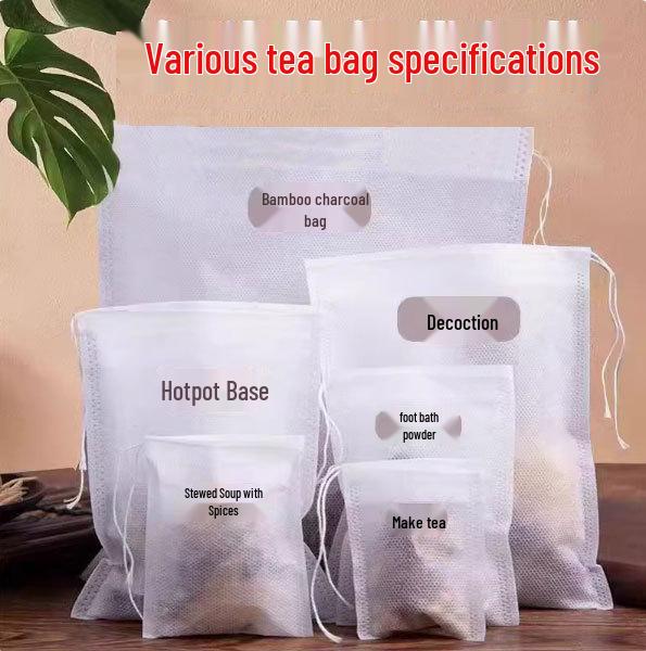 Disposable Non-Woven Drawstring Tea Bags for Brewing and Medicine Decoction Drawstring 5*7cm, 10 pcs