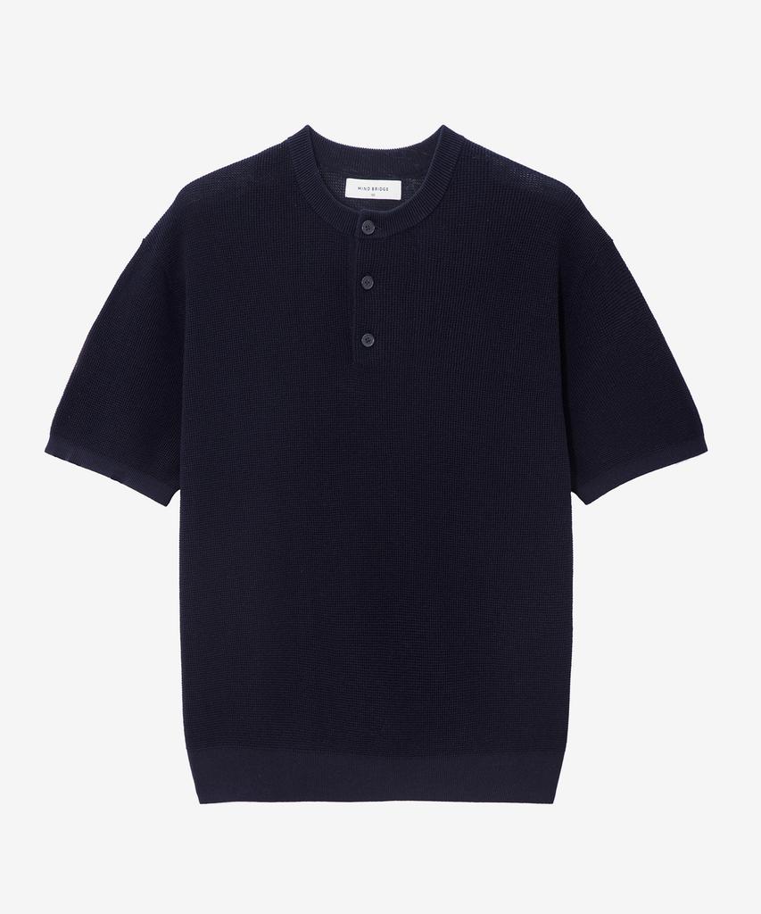 MINDBRIDGE [2Pack][On] Linen-Like Henley Neck Oversized Short Sleeve Knit - 5 Colors