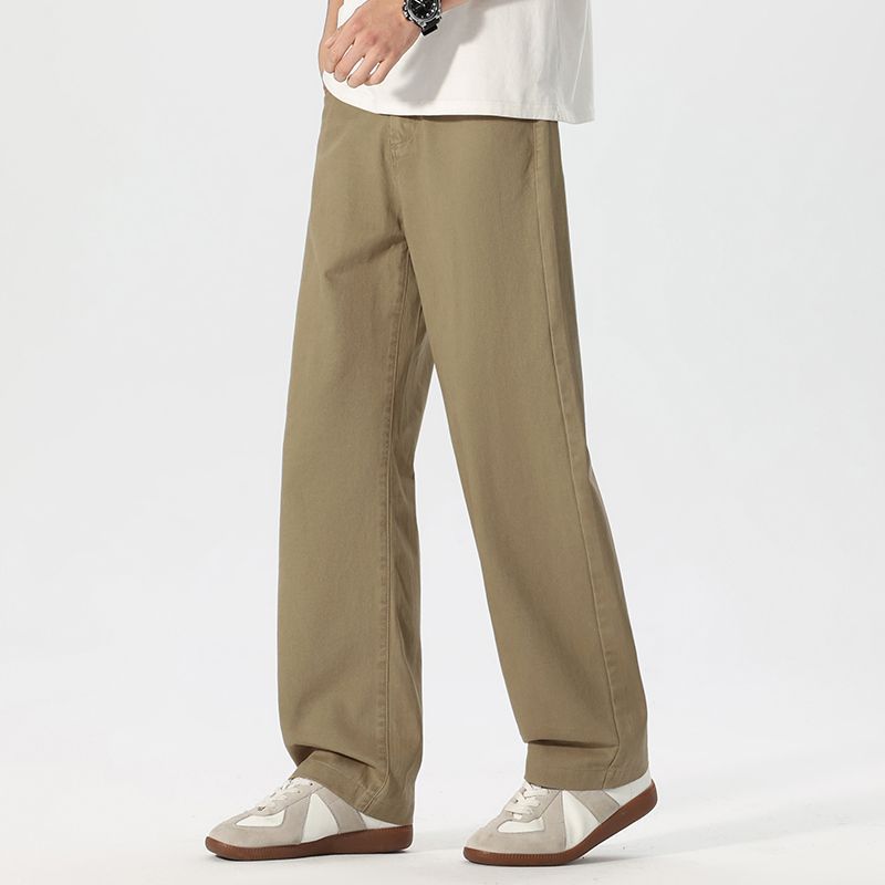 Frühling und Sommer neue europäische reine Baumwolle Khaki locker gerade elastische Freizeithose Herrenhose