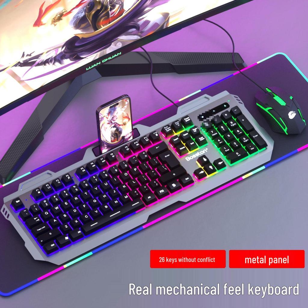 Backlit Wired Gaming Keyboard & Mouse Set with True Mechanical Feel and Suspended Keycaps