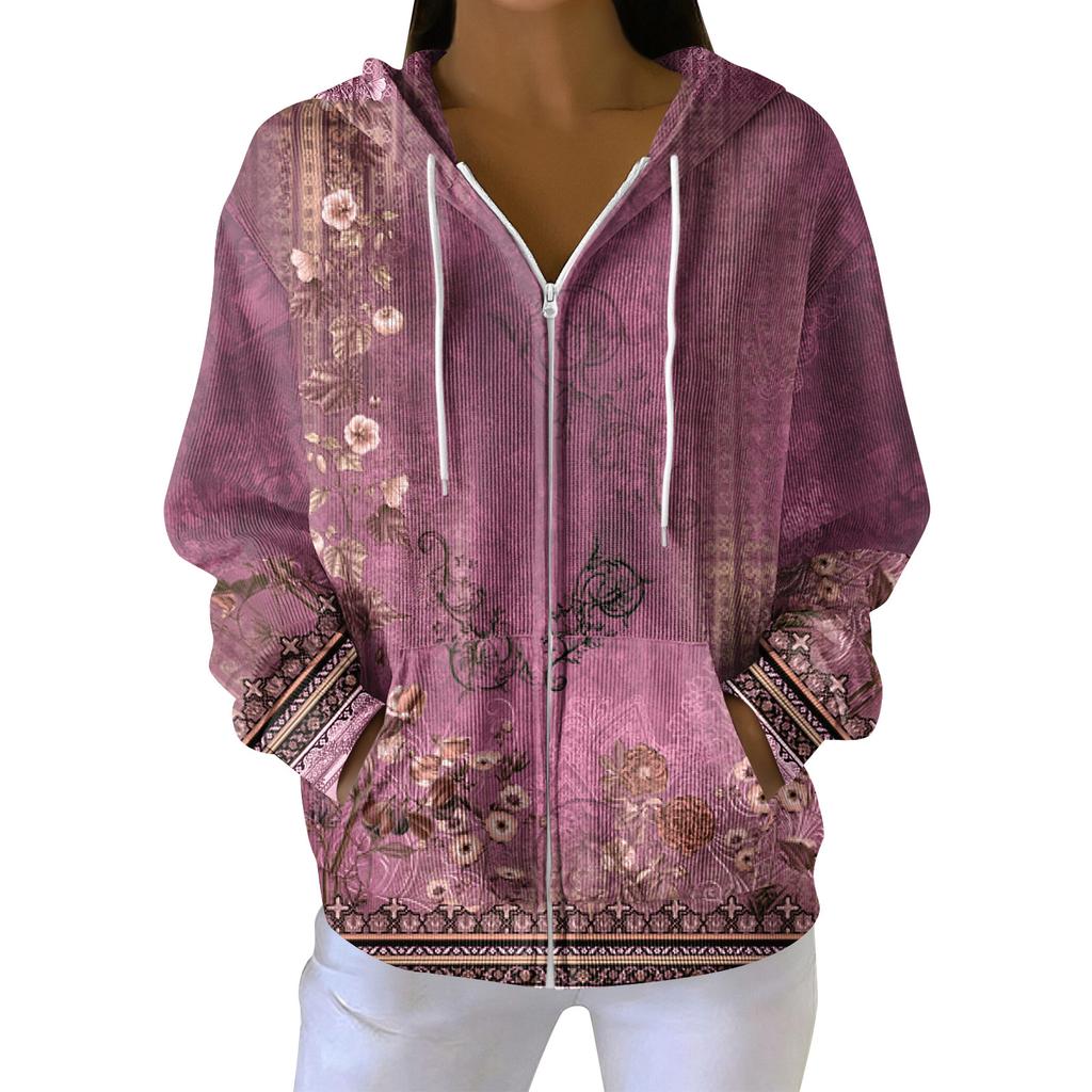 Damen Freizeitmode Langärmiger Strick-Hoodie mit Reißverschluss und Weihnachtsdruck