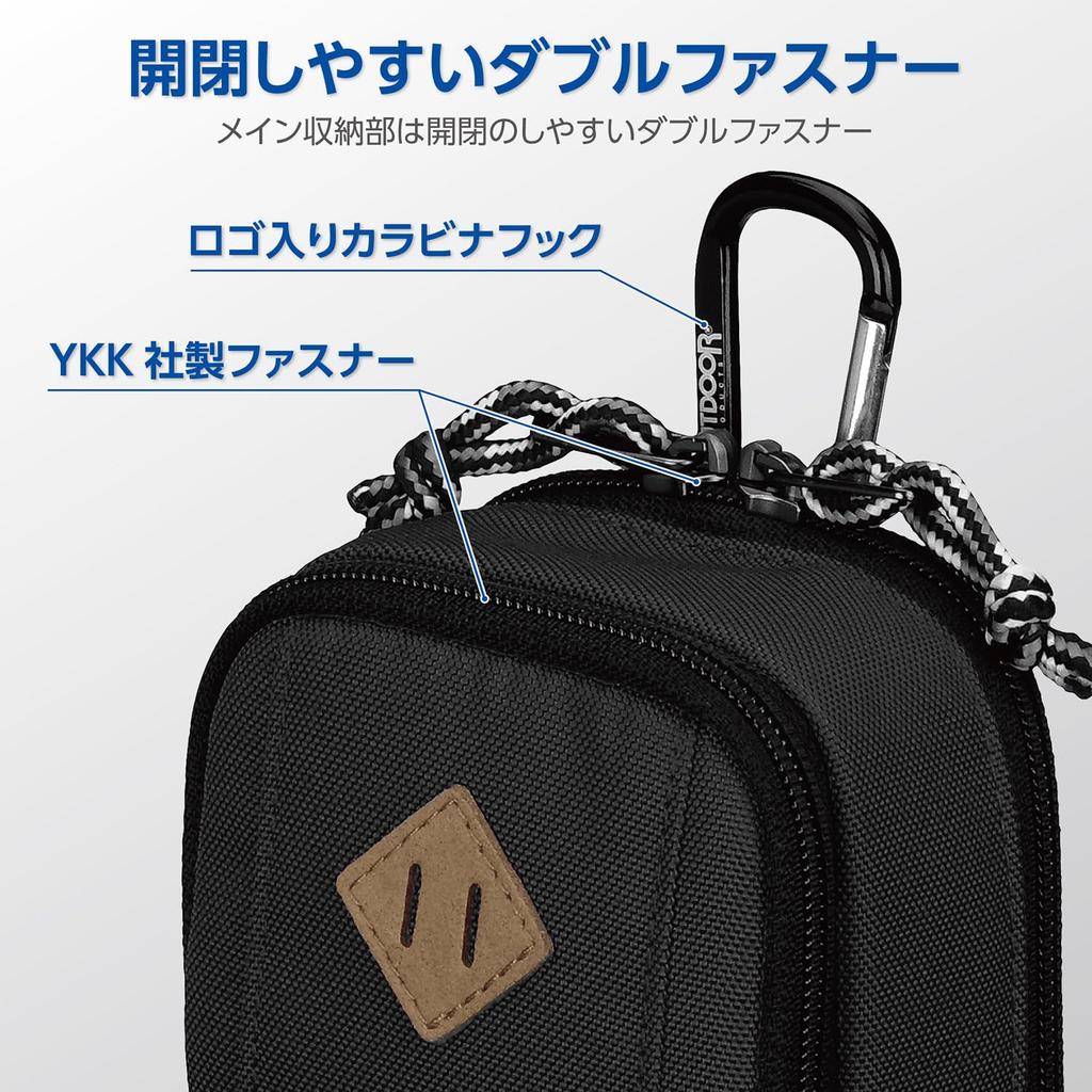 OUTDOOR PRODUCTS Camera Case Camera Pouch 04 Black Compact Camera and Smartphone Stored At the Same Time Double Zipper with Carabiner ODCP04BK