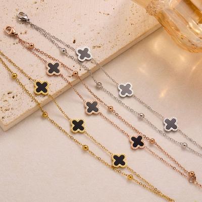 New Lucky Four-Leaf Clover Double-Sided Double-Layer Titanium Steel Bracelet Female Fashion Light Luxury Hand Jewelry