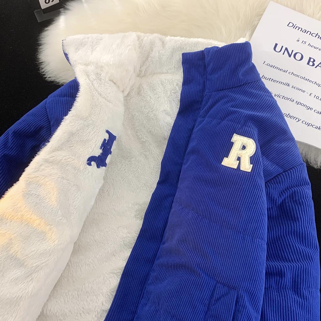 Double-sided Lamb Wool Cotton-padded Jacket Couple Winter Corduroy Cotton-padded Jacket with Fur and Down Cotton-padded Jacket.