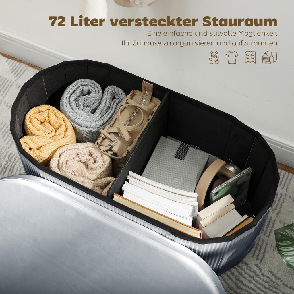 Foldable storage bench/upholstered bench with velvet look for living room, 76 x 38 x 35 cm, dark gray