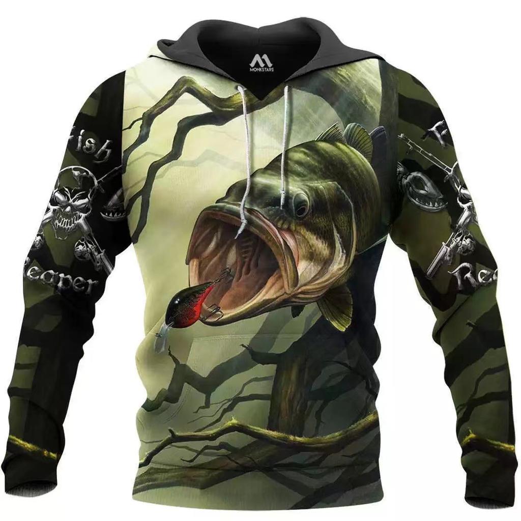 Sweat à capuche unisexe avec impression numérique 3D Motif pêcheur Luya pull de sport d'extérieur
