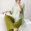 Improved Hanfu cotton and silk pajamas women's spring and summer thin printing can be worn outside loungewear loose high-end cotton silk suit