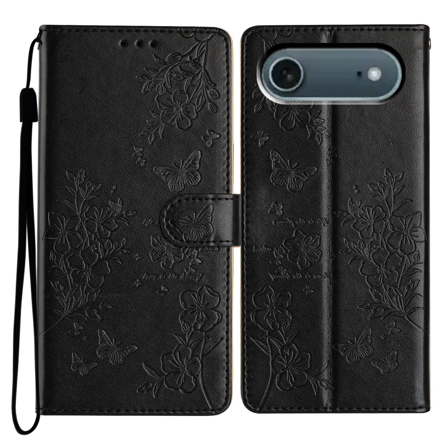 

For iPhone Air Wallet Phone Case Butterfly Floral Imprint Leather Flip Cover with Strap C