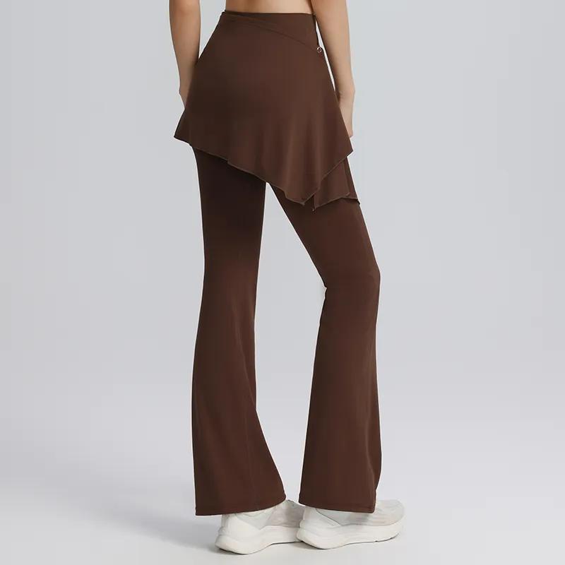 Dames 2-in-1 Flare Yogabroek Met Rok Overlay Hoge Taille Atletische Leggings