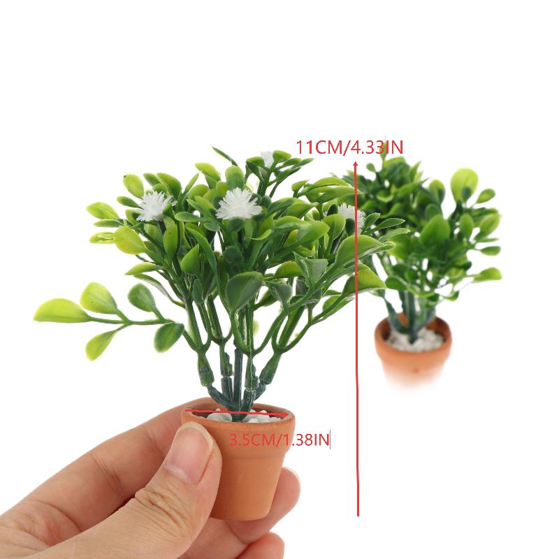 Miniature White Flower Green Plant Potted Ornament Dollhouse Mini Bonsai Model Decoration Micro Scene Layout Pography Props