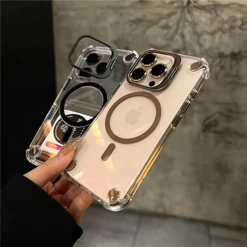 Für iPhone 16 Pro Max Luxus-Objektivhalterständer Magsafe Magnetische transparente Telefonhülle für iPhone 12 13 14 15 Plus Schutzhülle