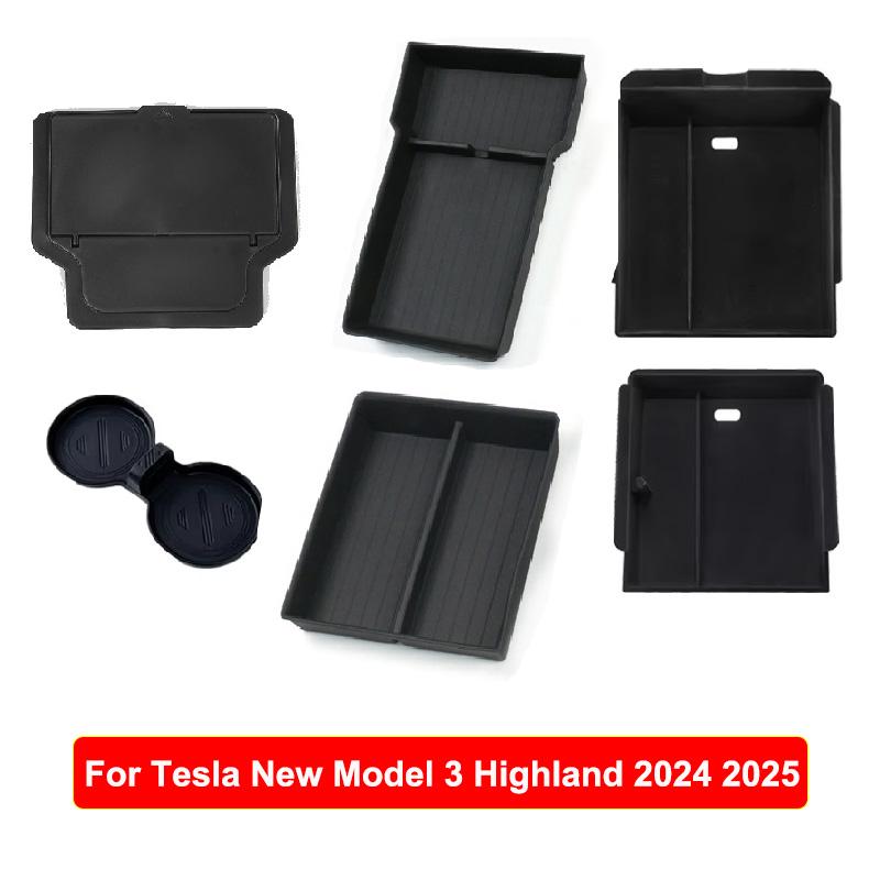 For Tesla New Model Y 2025 Launch Juniper Console & Armrest Upper and Lower Flocking Storage Box Watercup Holder Camera Cover