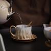 French Retro Ceramic Coffee Cup and Saucer Set with Ice Cream Bowl and Creative Leaf Design