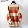 BITCED Colour-Block Striped Cardigan for Women Autumn/Winter Casual Oversized Knitwear with Bell Sleeves