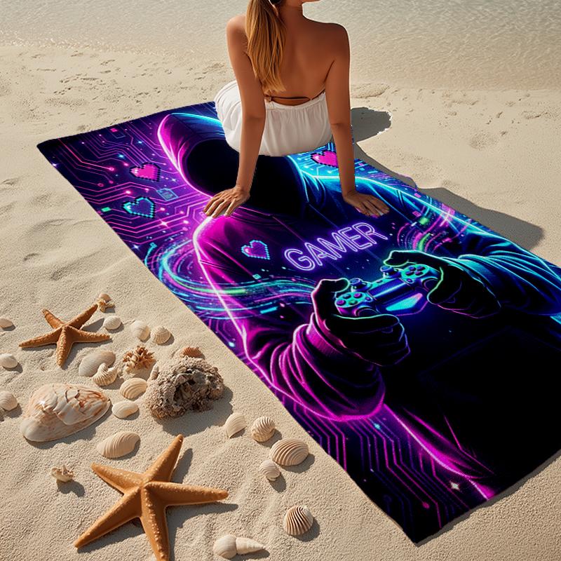 Cyberpunk Neon Gaming Beach Towel, Super Soft Microfiber, Gift for Her/Him, Birthday, for Pool, Beach, Travel, Home Decor Fan gifts