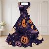 Women Plus Size Two Piece Outfit Halloween Print Sleeveless Square Neck Tie Waist Flared Dress Short Sleeve Cropped Shrug