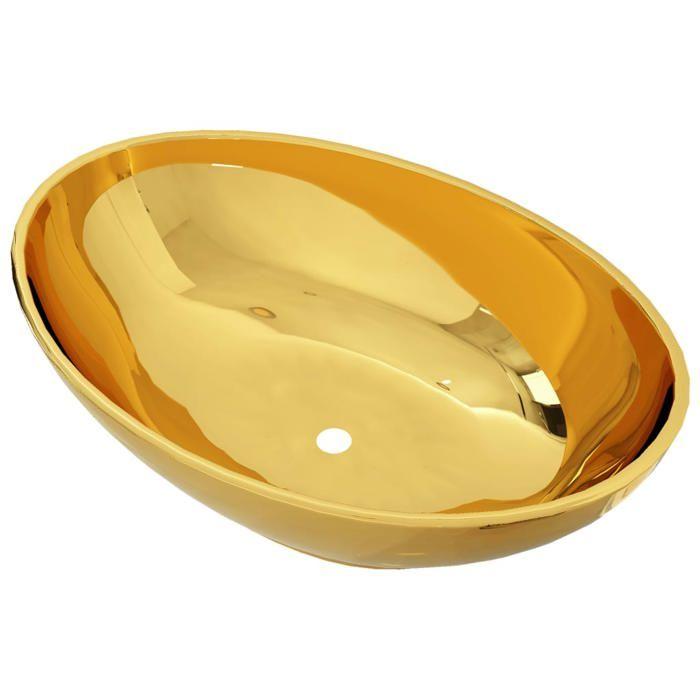 Lavabo vidaXL - Ovale - Céramique Doré - 40 x 33 x 13,5 cm