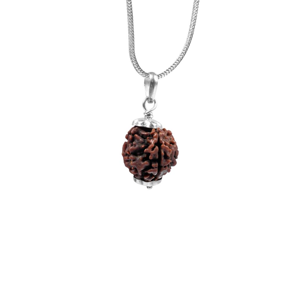 Naturlig 4 Mukhi Rudraksha 925 Sølv Anheng - Nepalsk Opprinnelse | Vedisk Perle For Meditasjon, Energi, Konsentrasjon & Klarhet | Økologisk & Lab-Sertifisert