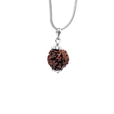 Natuurlijke 4 Mukhi Rudraksha Zilveren Hanger 925 - Nepalese Oorsprong | Vedische Kralen Voor Meditatie, Energie, Concentratie & Helderheid | Biologisch & Lab Gecertificeerd