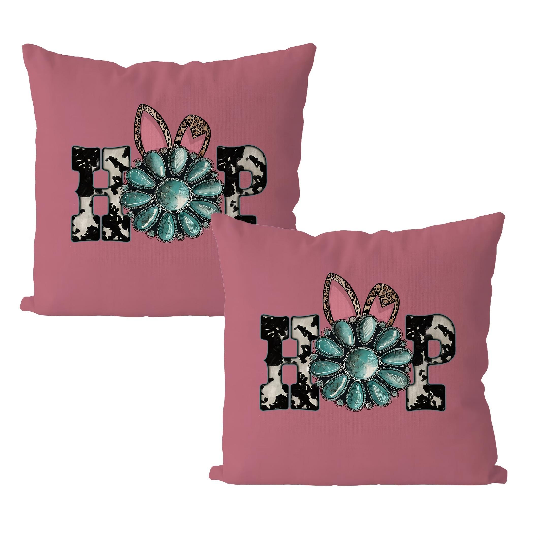 2-pack Easter bunny pillowcase with pink and black leopard print pattern 40x40cm/16x16inch