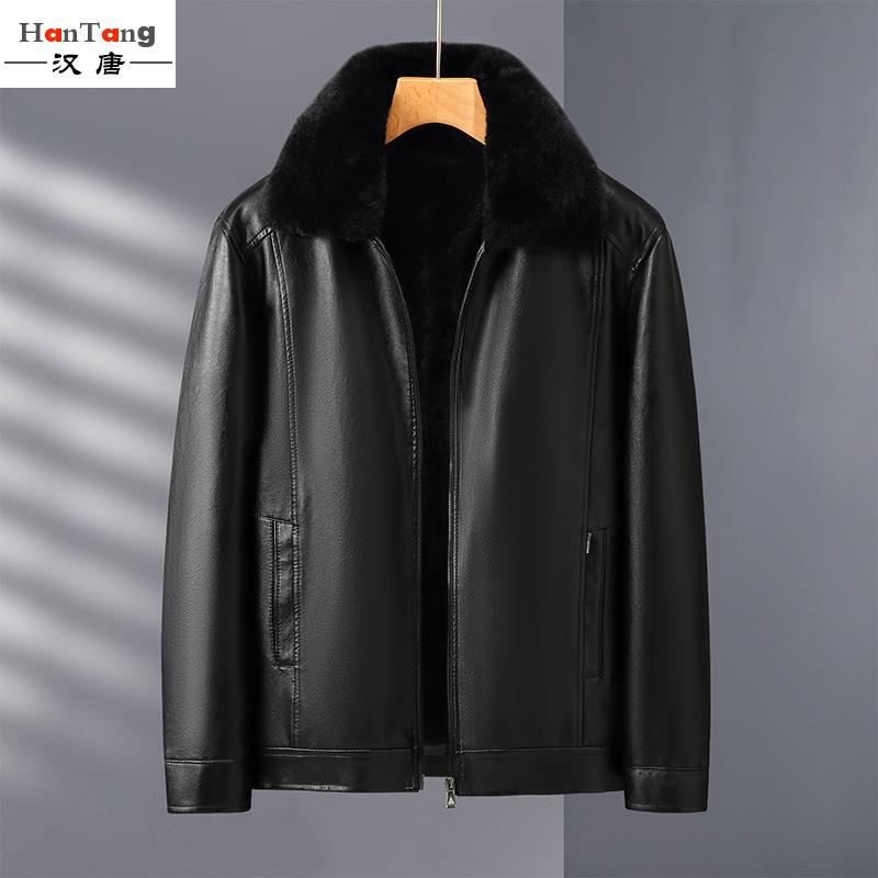 

Зимняя кожаная куртка мужская меховая повседневная утолщенная плюшевая кожаная куртка теплые пальто 50 чёрный