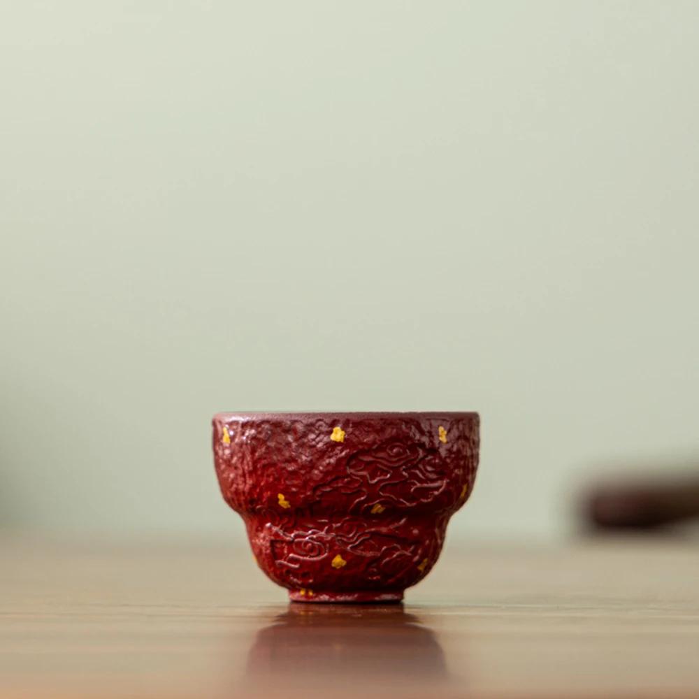 Chinese Style Cup Red Sprinkling Gold Tea Cup Tea Utensils Kung Fu Cup Porcelain Art Drinkware Creative Retro Tea Accessories