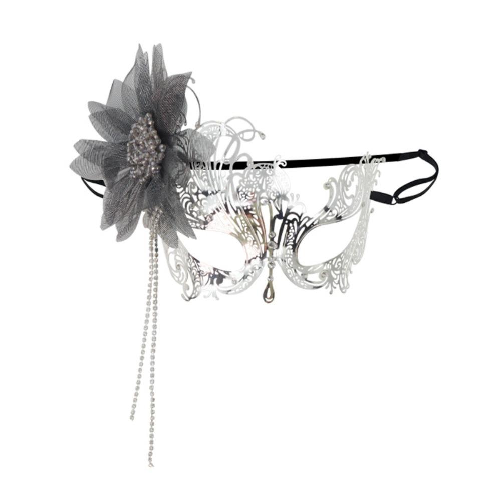 Exquisite Adjustable Masquerade Mask Elastic Strap Metal Mesh Dress Up Mask Tassel Decor Handheld Half Face Mask Masquerade Ball