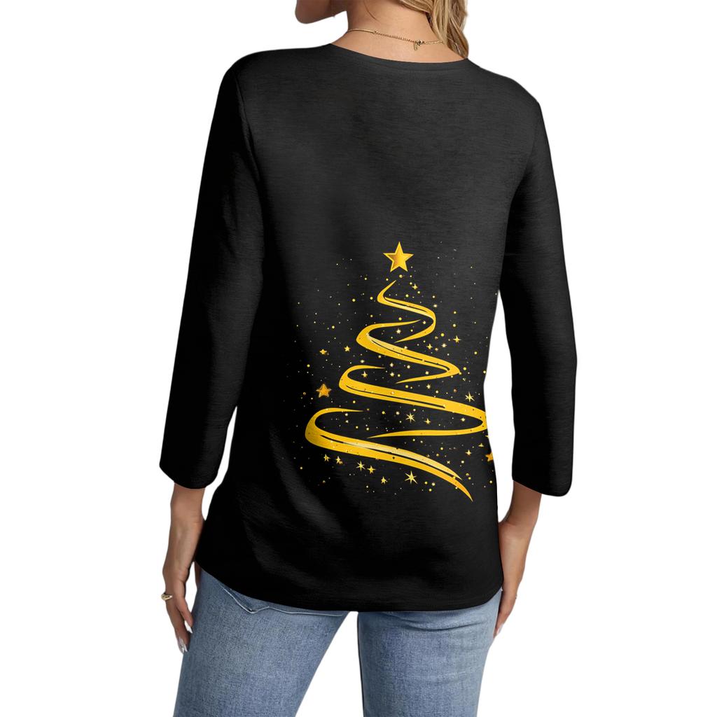 Women's Casual Fashionable Sexy Comfortable V-Neck Christmas Three-Quarter Sleeve Top