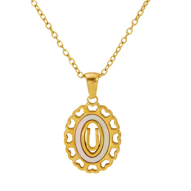 Titanium steel love hollow letter pendant female versatile fashion simple oval letter necklace female