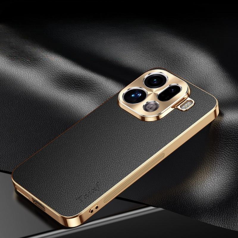 PU Leather Texture Lichee Pattern Plating Shockproof Cover For Oppo Find X9 X9Pro Lens Protection Case Soft Frame Bumper Shell
