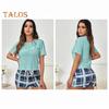 2 Pcs/Set Women Summer Pajama Set O Neck Letter Print Short Sleeves T-shirt Drawstring Elastic Waist Plaid Pattern Homewear Two Piece Set Sleepwear