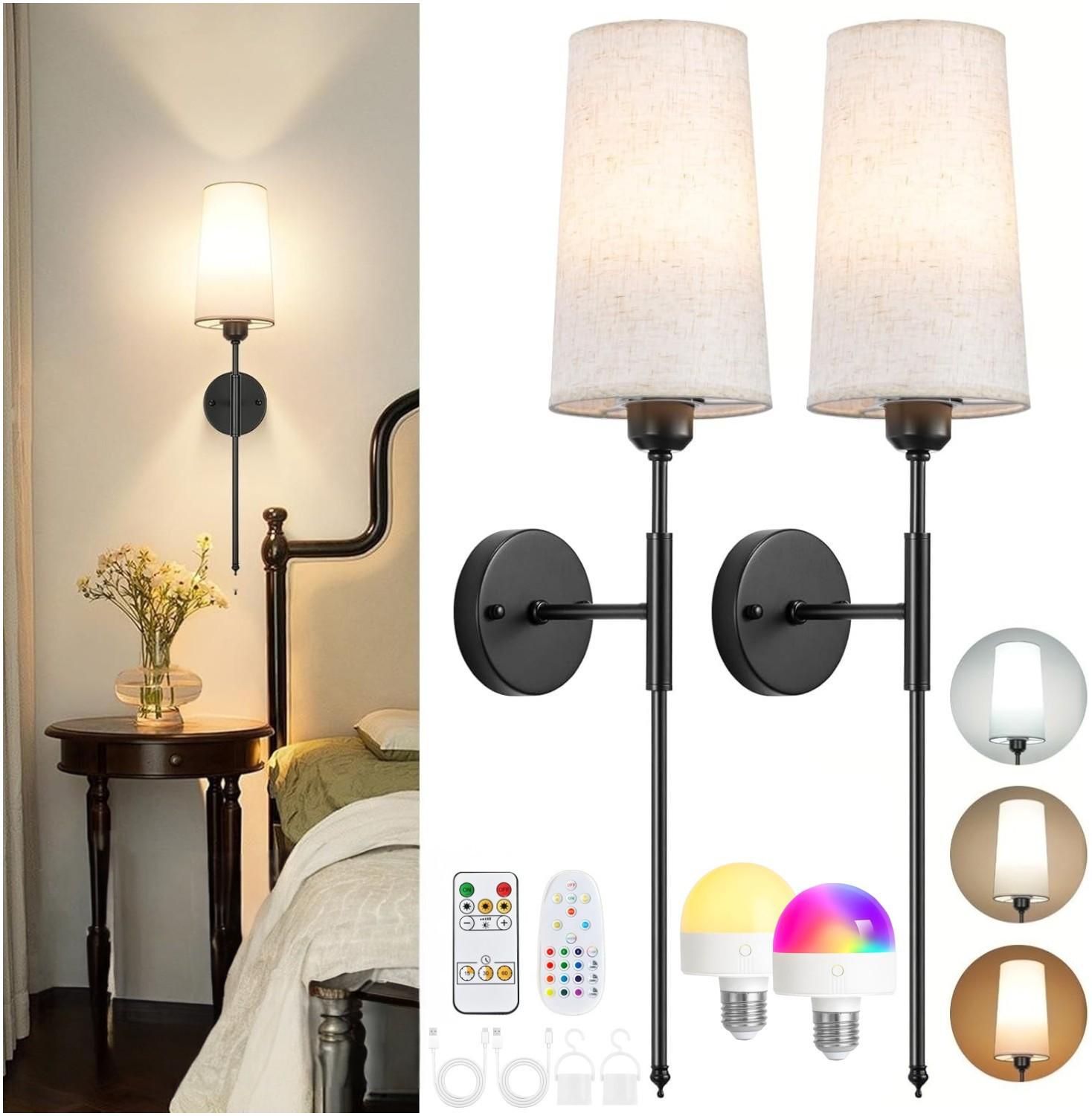 

Беспроводная RGB перезаряжаемая прикроватная лампа с льняным абажуром No Bulb