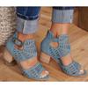 Large Size Sandals Women's Rhinestone Block Heel High Heel Buckle Fish Mouth Wholesale Fish Mouth Design