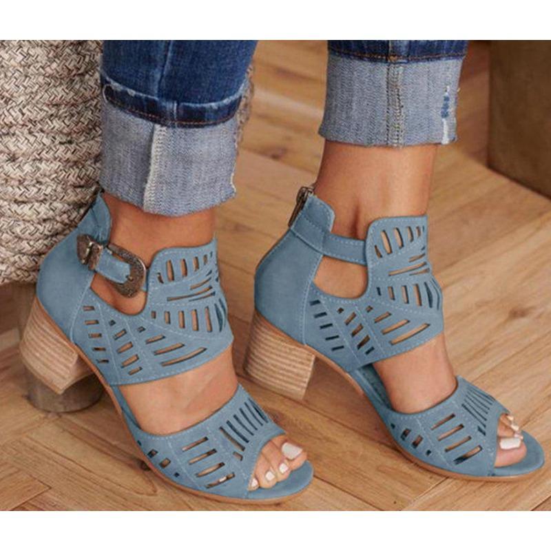 Large Size Sandals Women's Rhinestone Block Heel High Heel Buckle Fish Mouth Wholesale Fish Mouth Design