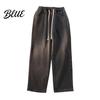 Solid Color Jeans Pants Loose Waist Adjustable Mid-rise Elastic Women Winter Drawstring Sport Fit