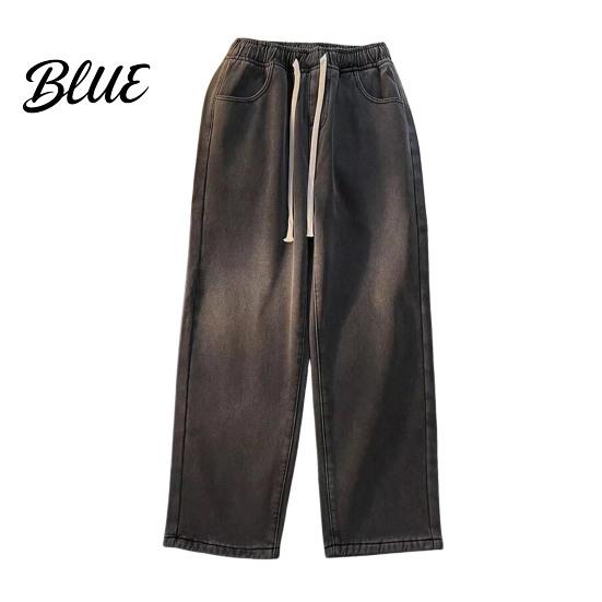 Solid Color Jeans Pants Loose Waist Adjustable Mid-rise Elastic Women Winter Drawstring Sport Fit