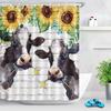 Water Color Farm Cow Shower Curtain Farmhouse Animal Cattle with Daisy Yellow Sunflower Shower Curtain Funny Kids Bathroom Decor