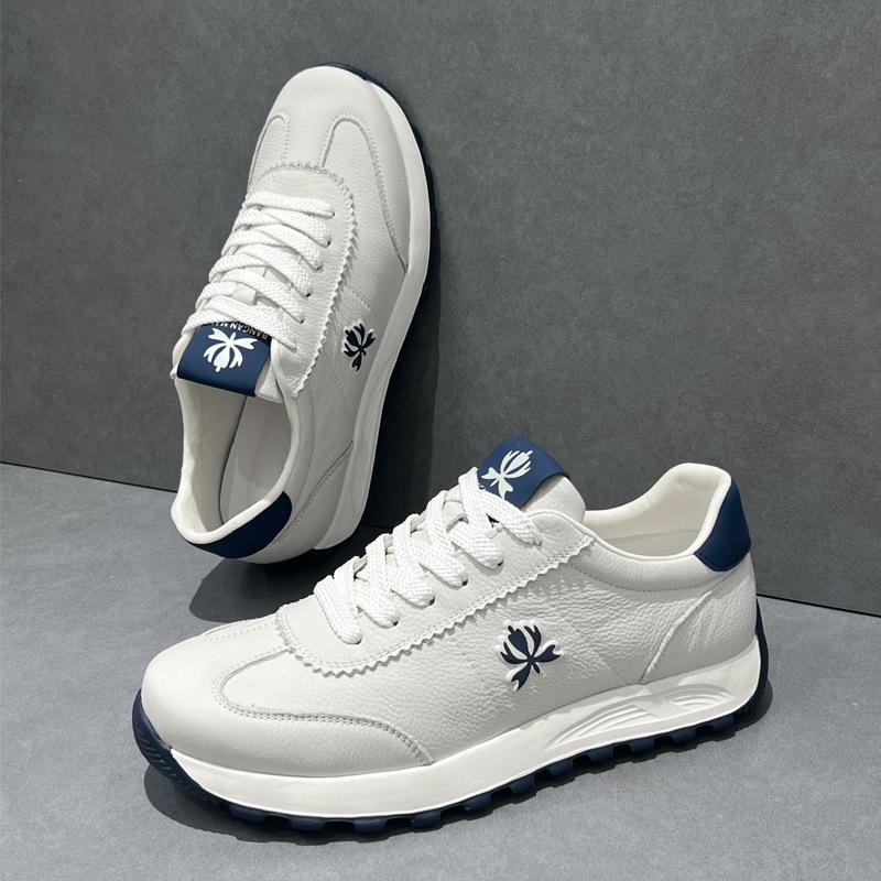 Tênis de Corrida Masculino Forrest Gump 2025 em Couro Genuíno Branco - Respirável, Leve, Sola Macia, Calçado Esportivo Casual