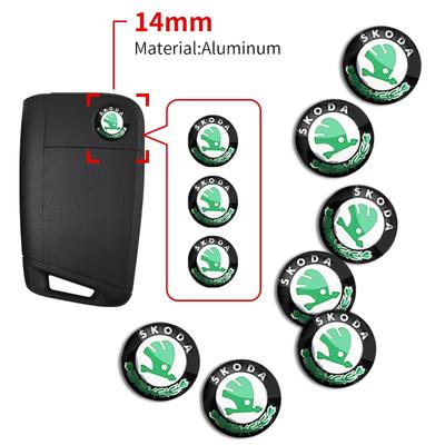 14mm Aluminum Car Remote Key Shell Emblem Sticker For Octavia A2 A5 A7 Fabia Rapid Karoq Superb Kodiaq Yeti RS Scala Kamiq
