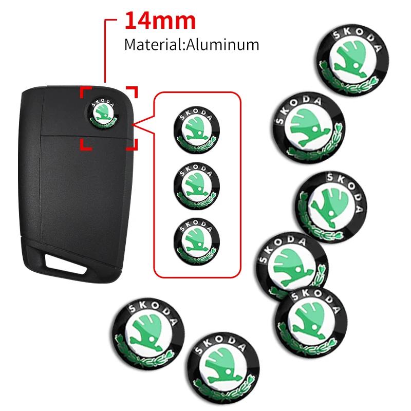 ONMS3 14mm Aluminum Car Remote Key Shell Emblem Sticker For Skoda Octavia A2 A5 A7 Fabia Rapid Karoq Superb Kodiaq Yeti RS Scala Kamiq