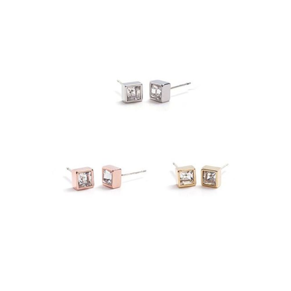 E509 4mm Square Austrian Crystal Silver Needle Earrings