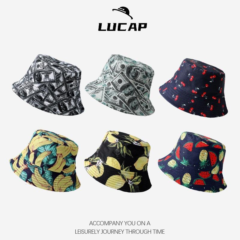 New men's and women's front and back double-sided basin hats, popular printed bucket hats, outdoor casual sun hats