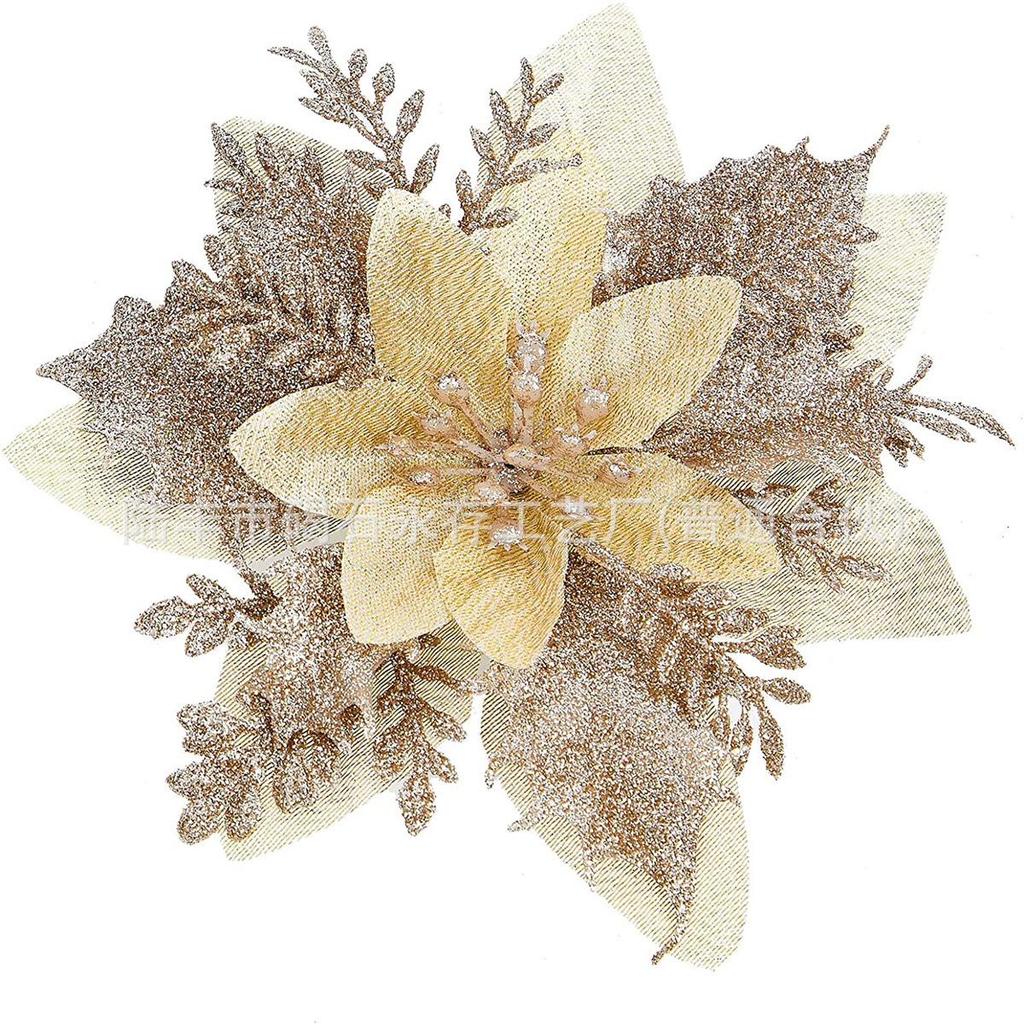 14CM Gold Glitter Christmas Flower Decoration Garland for Trees
