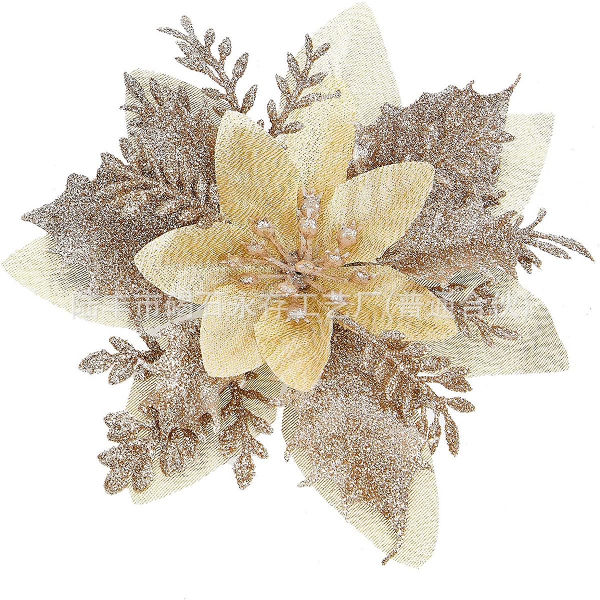 

14СМ Золотой Глиттер Рождественский Цветок Украшение для Украшения Елки и Венка 14CM (extra charge for clips and rods) шампанского