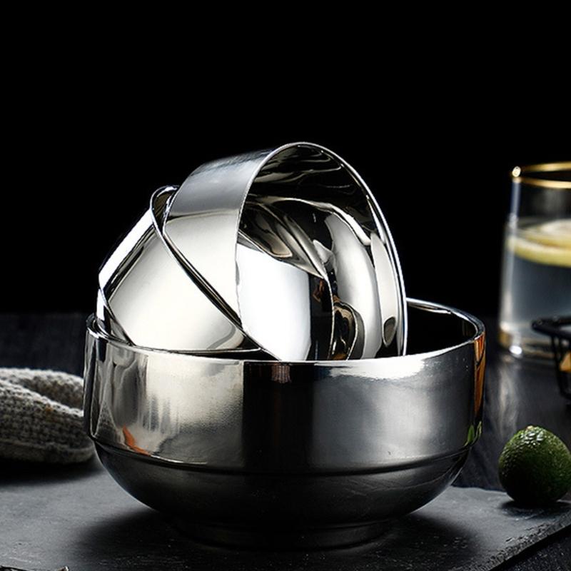Mirror Finish Stainless Steel Bowl Thickened Construction Tableware Dishwasher Safe Dinnerware for Home Use