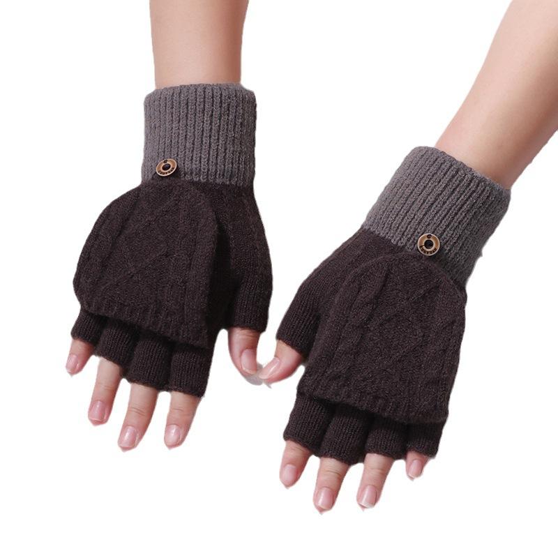 2025 Embroidered Gloves, New Style, Student Gloves, Cashmere Half Finger Gloves, Flip Gloves, Couple Knitted Gloves, Jacquard Warm Gloves
