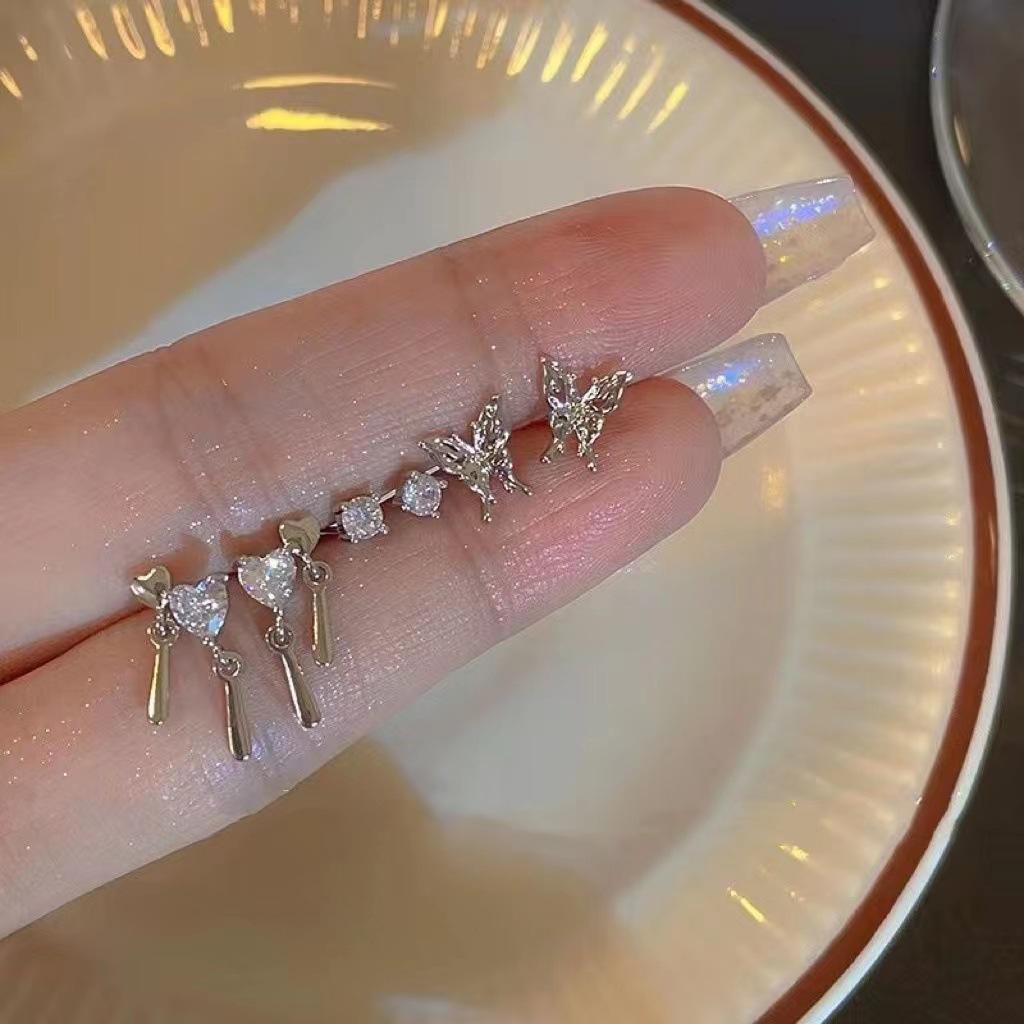 17KM 6-piece Set of Liquid Zircon Butterfly Earrings for Women  Personalized Earrings, and Stud Earrings for Women Jewelry Accessories