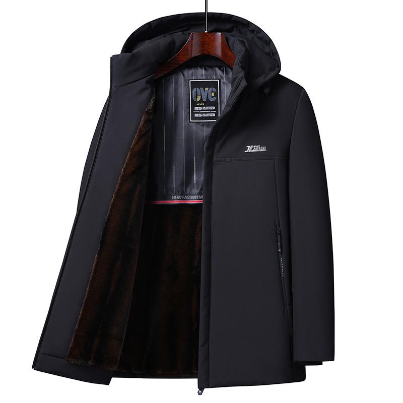 

Мужское зимнее пальто из утолщенного плюшевого хлопка - повседневная одежда для людей среднего и пожилого возраста 3XL чёрный