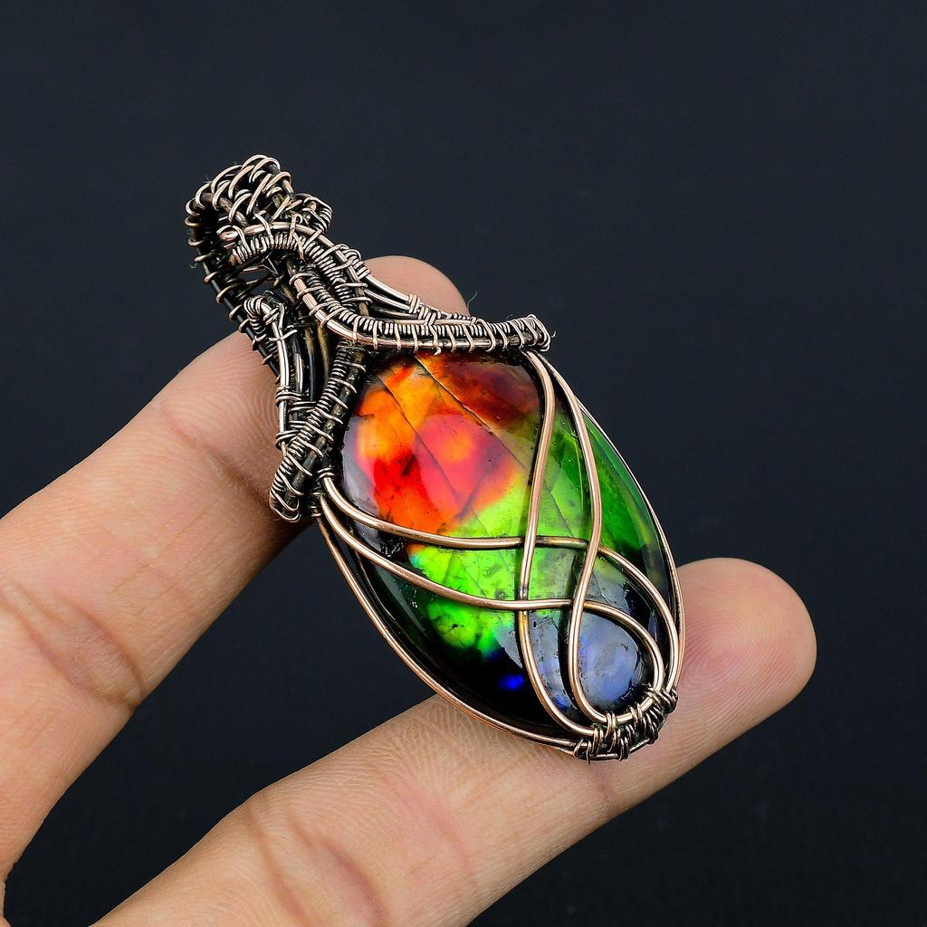 Tri Color Labradorite Pendant Gemstone Handmade Jewelry, 999 Copper Wire Wrapped Pendant, Gift For Wife Jewelry
